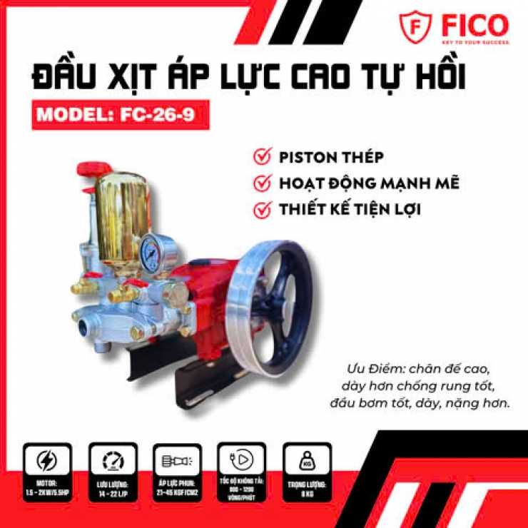 Đầu xịt cao áp 2.0kW FICO FC-26-9 tự hồi
