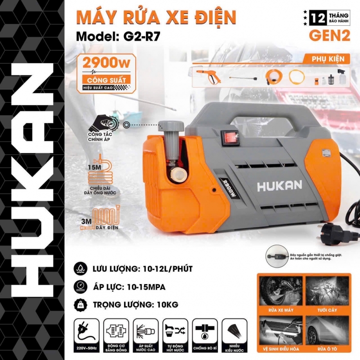 Máy rửa xe áp cao 2900W Hukan G2-R7