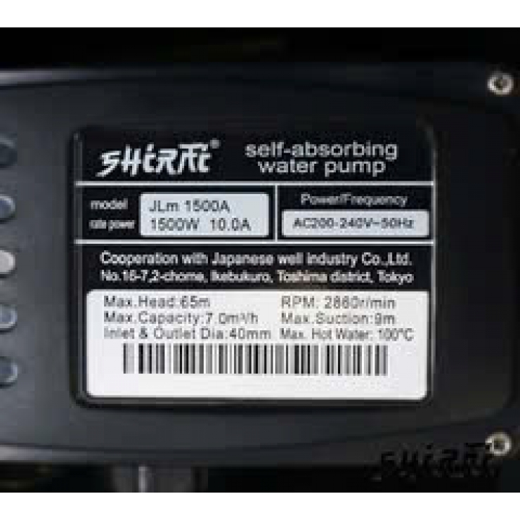 Máy bơm tăng áp điện tử 1.5kW Shirai JLm 1500A