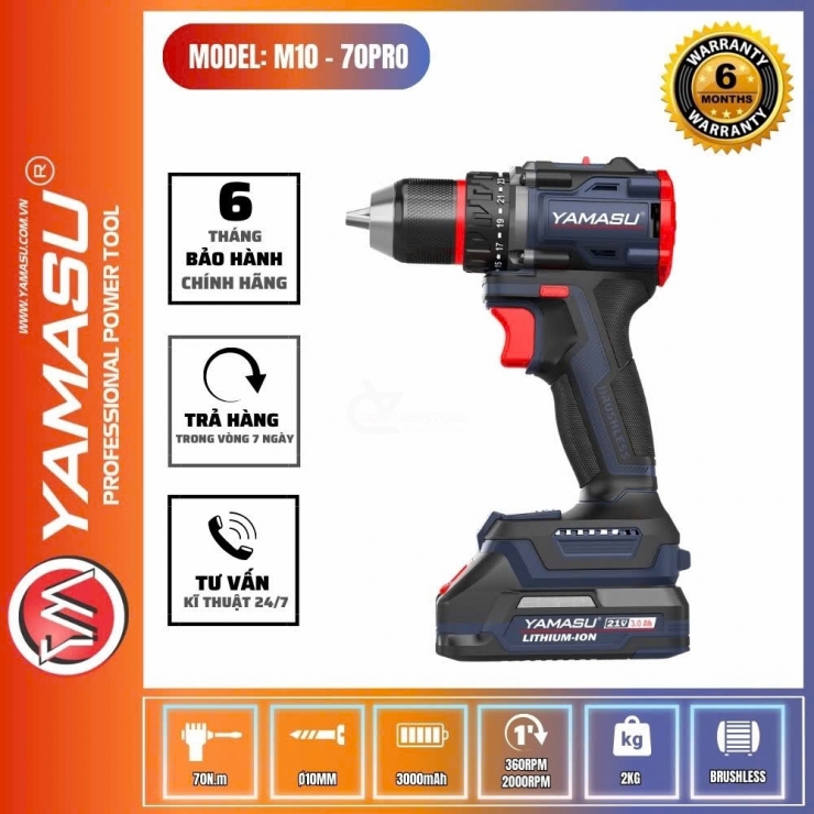 Máy khoan Pin 21V Yamasu M10-70PRO Brushless