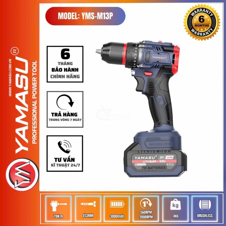 Máy khoan Pin 70Nm Yamasu YMS-M13P Brushless