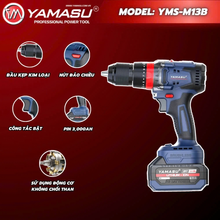 Máy khoan Pin 90Nm Yamasu YMS-M13B Brushless