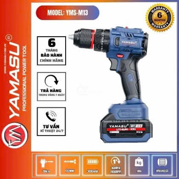 Máy khoan Pin 70Nm Yamasu YMS-M13 Brushless