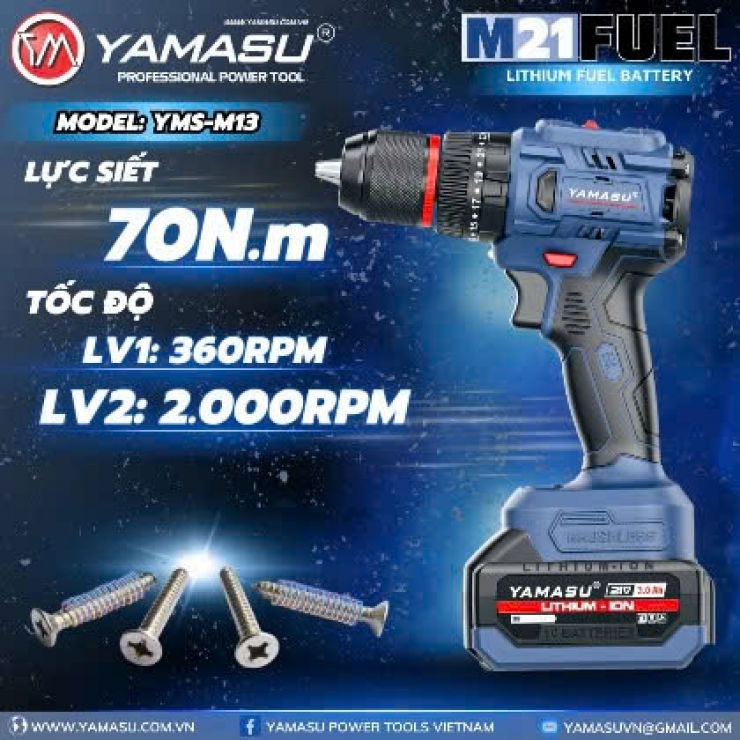 Máy khoan Pin 70Nm Yamasu YMS-M13 Brushless