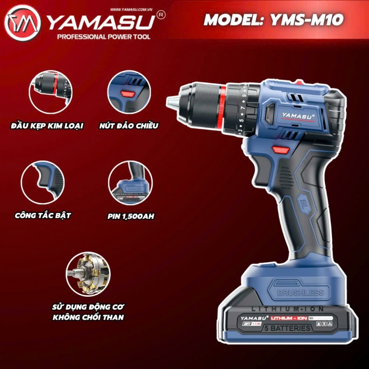 Máy khoan Pin 45Nm Yamasu YMS-M10 Brushless