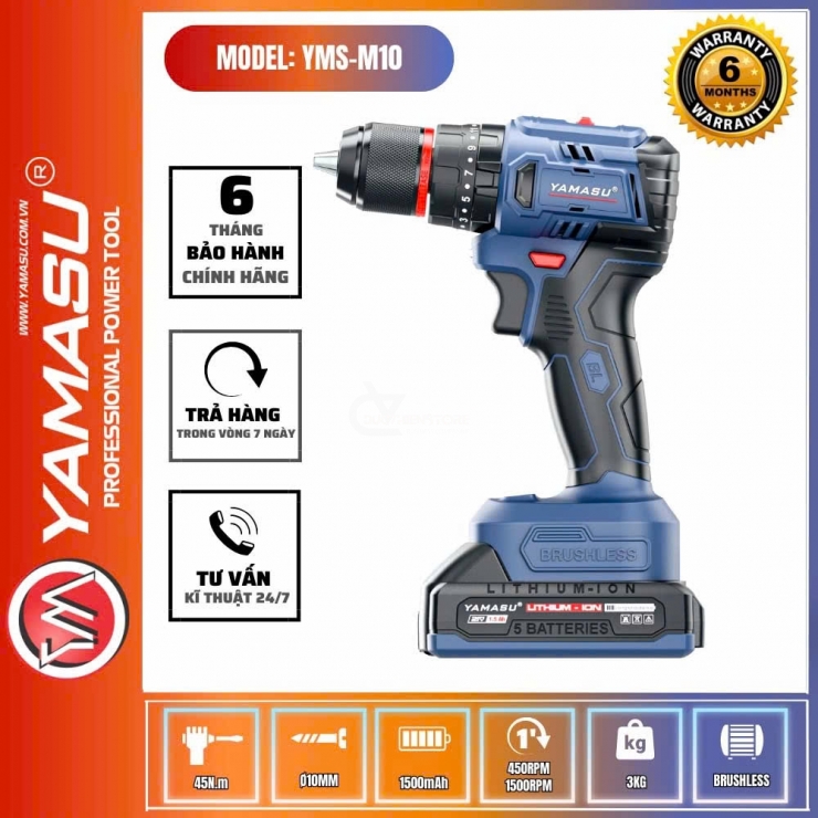 Máy khoan Pin 45Nm Yamasu YMS-M10 Brushless