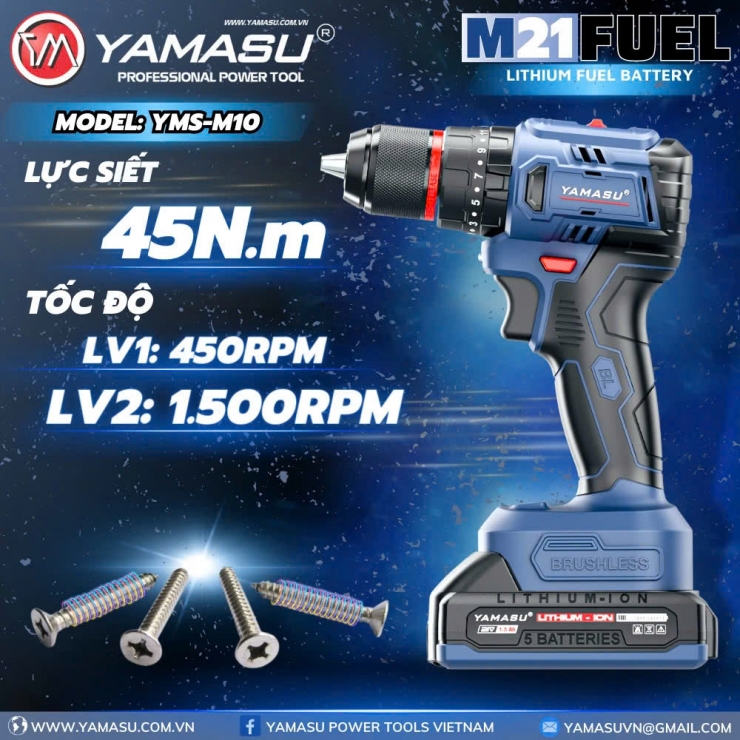 Máy khoan Pin 45Nm Yamasu YMS-M10 Brushless