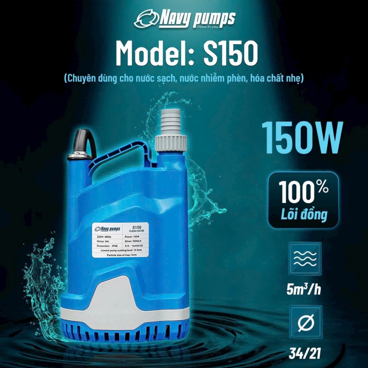 Máy bơm chìm nhựa 150W Navy S150F ( có phao )