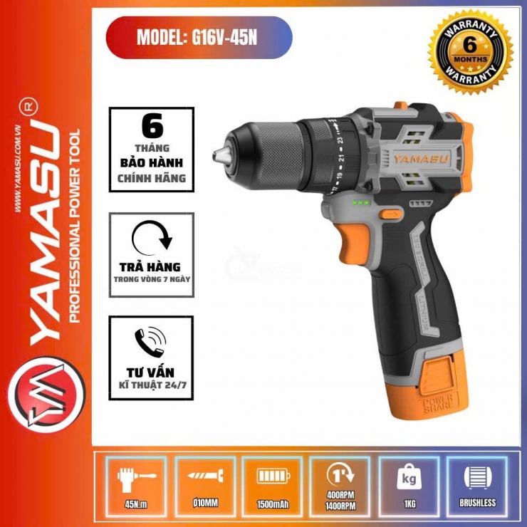 Combo máy khoan Pin 16V Yamasu G16V-45N Brushless
