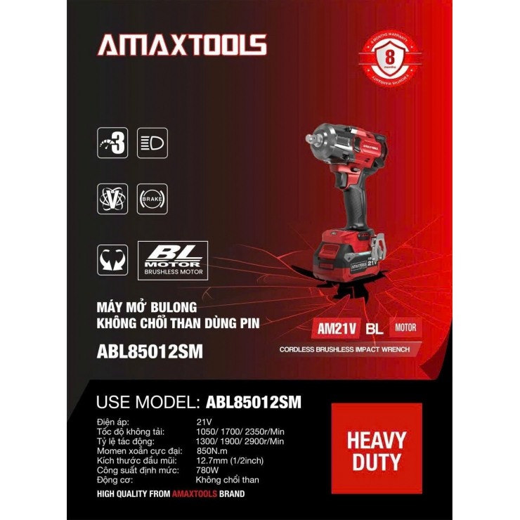 Máy bắn bulong 850Nm Pin 21V Amaxtools ABL85012SM