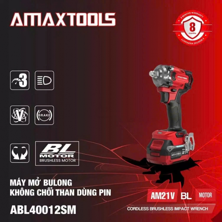 Máy siết bulong 400Nm Pin 21V Amaxtools ABL40012SM