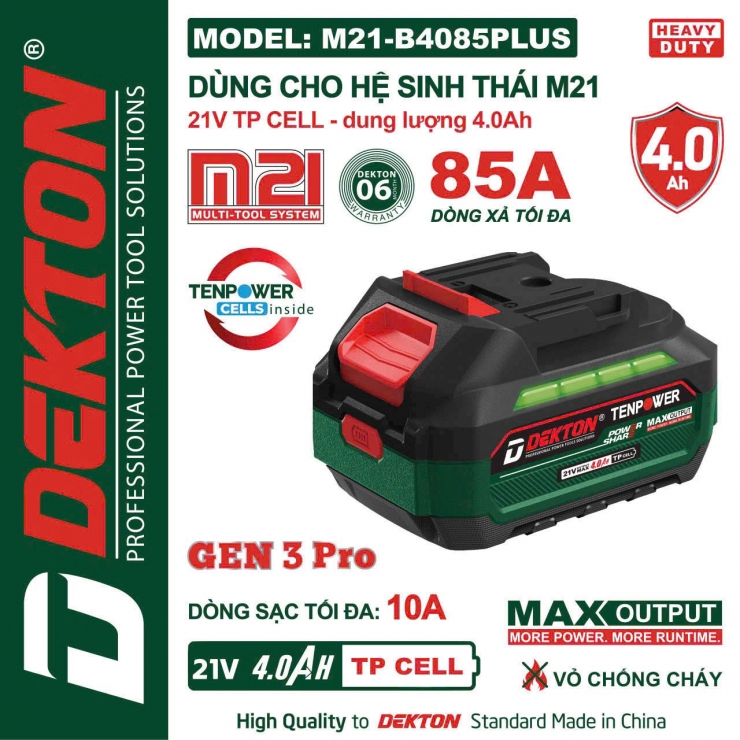 Pin 21V 4.0Ah Dekton M21-B4085PLUS