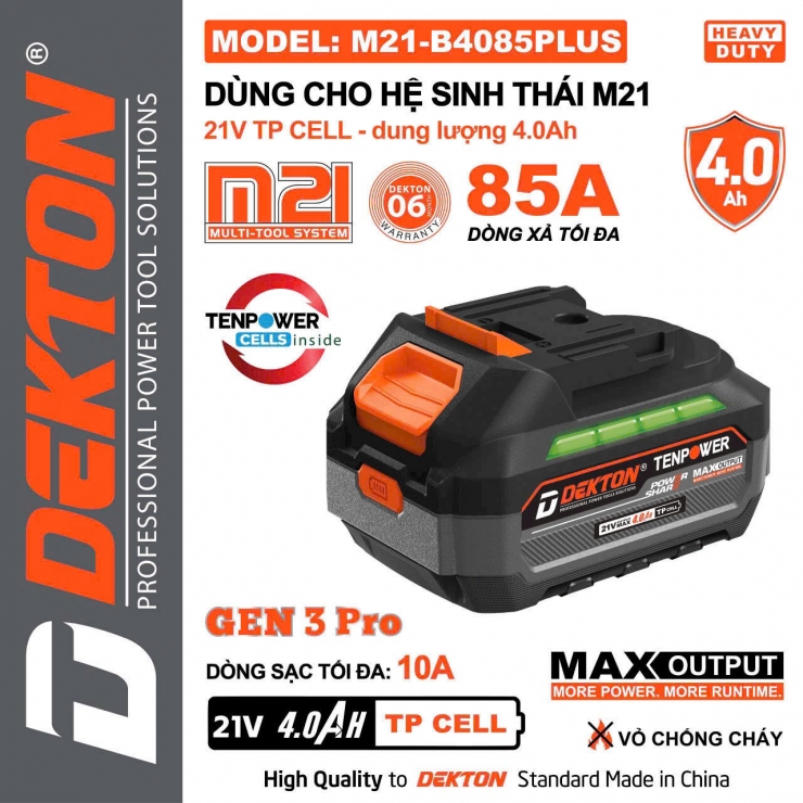 Pin 21V 4.0Ah Dekton M21-B4085PLUS