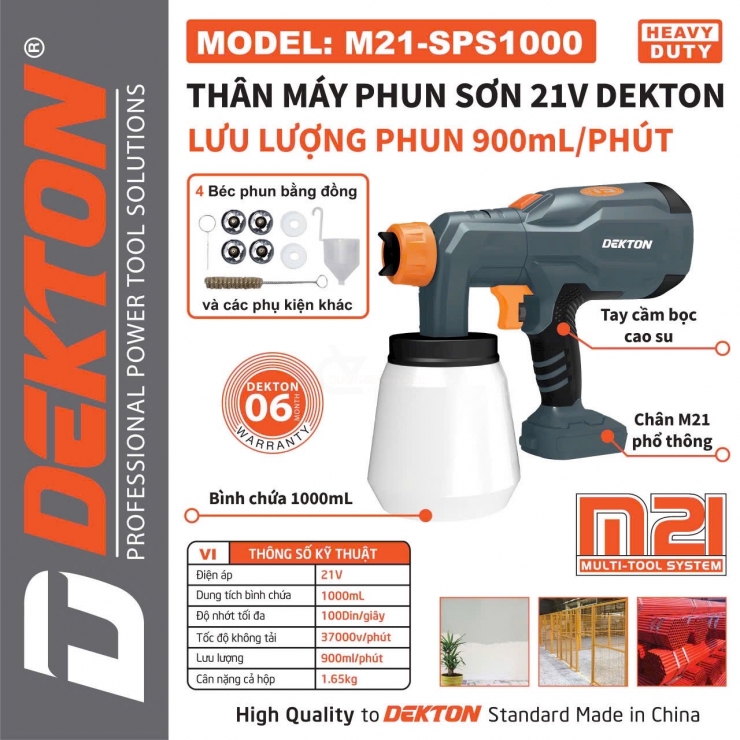 Máy phun sơn Pin 21V Dekton M21-SPS1000