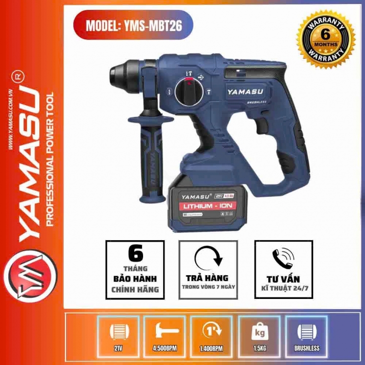 Máy khoan bê tông Pin 21V Yamasu YMS-MBT26 Brushless