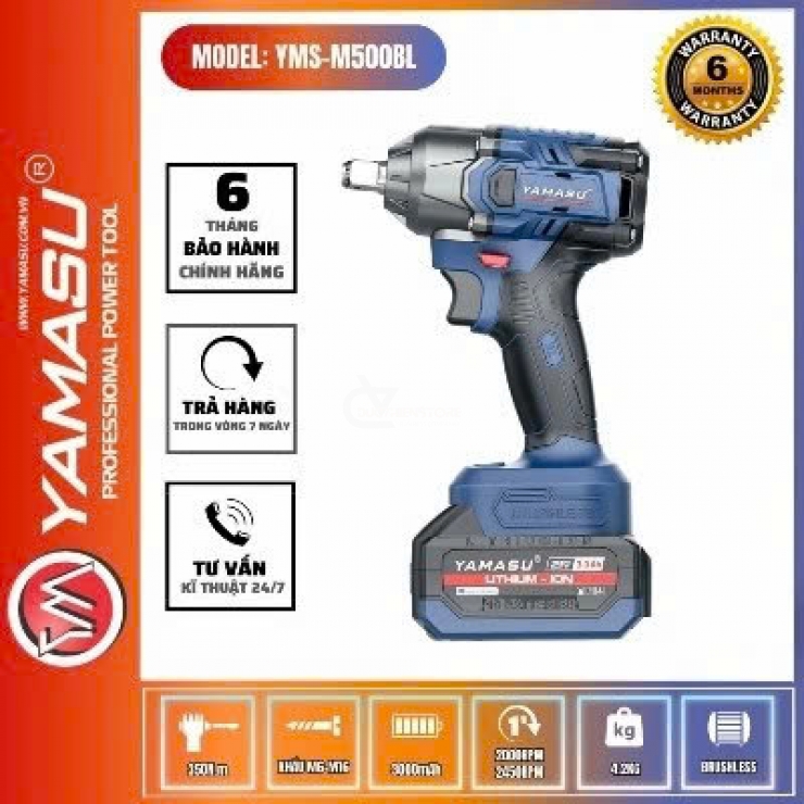 Máy bắn bulong 500Nm Pin 21V Yamasu YMS-M500BL Brushless
