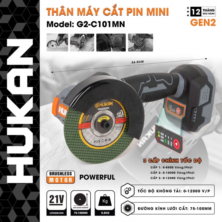 Máy cắt Pin mini 21V Hukan G2-C101MN Brushless