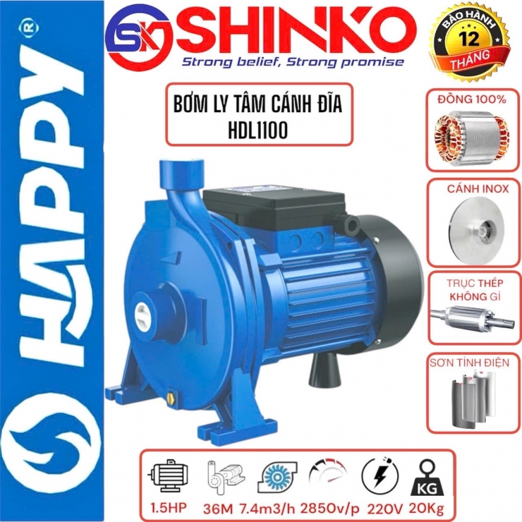 Máy bơm đĩa 1.1kW đẩy cao 36m Happy HDL1100