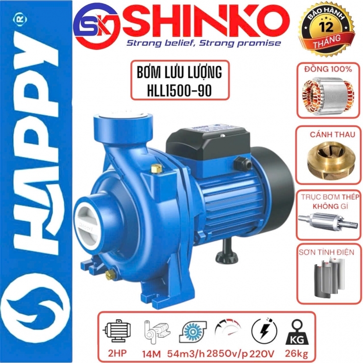 Máy bơm nước lưu lượng 1.5kW trục ngang Happy HLL1500-90