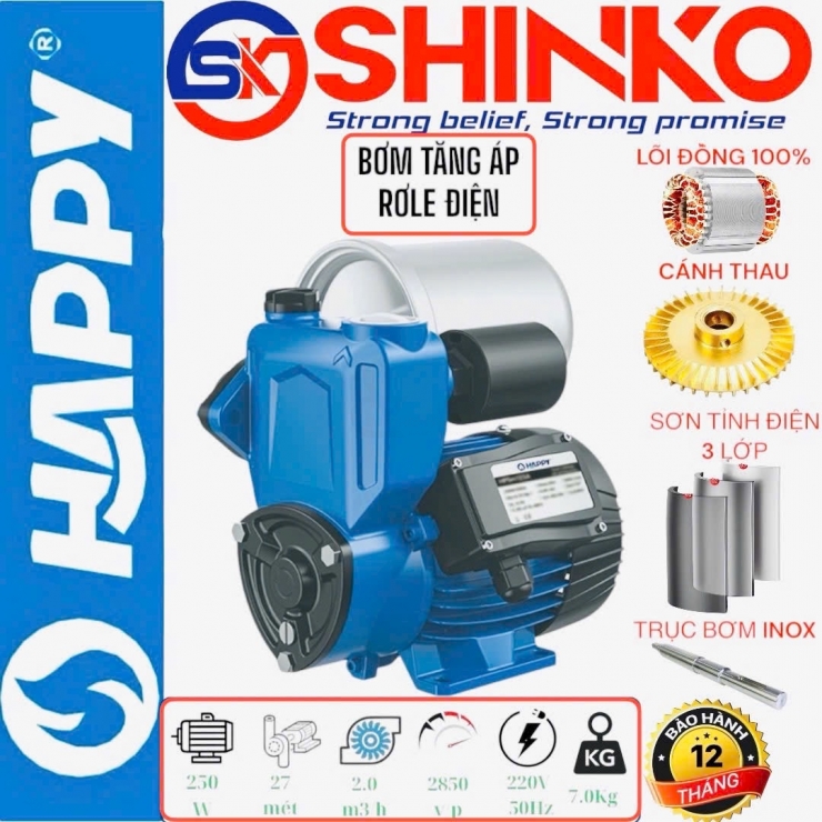 Máy bơm tăng áp điện tử 250W Happy HTA250AT