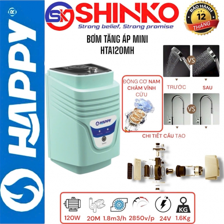 Bơm tăng áp mini Happy HTA120M DC24V