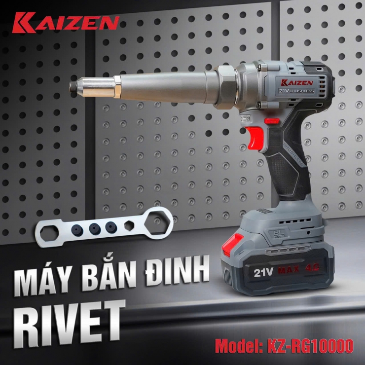Máy rút rive Pin 21V Kaizen KZ-RG10000N Brushless (Φ) 2.4 - 4.8mm