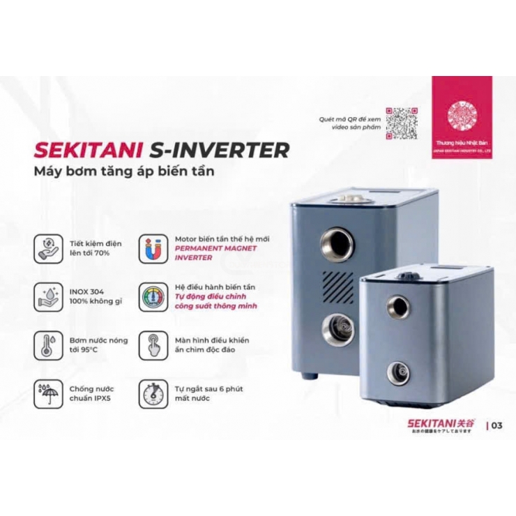 Bơm tăng áp biến tần 2.2kW ngoài trời Sekitani S12-55 siêu êm