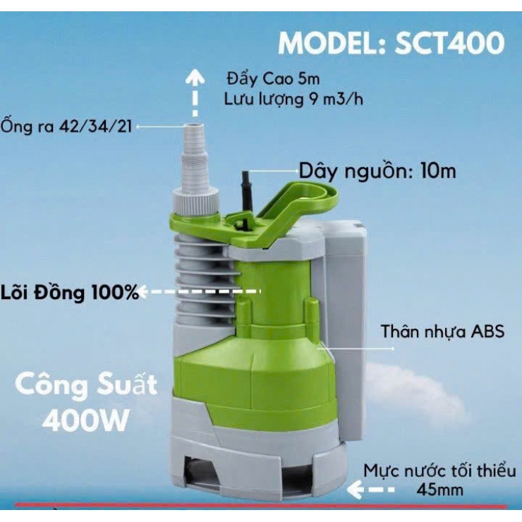 Bơm chìm nhựa 400W Shimano SCT400 phao tự ngắt