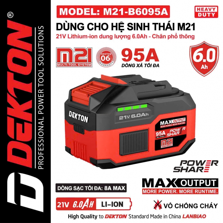 Pin 15cell 6.0Ah Dekton M21-B6095A xả 95A
