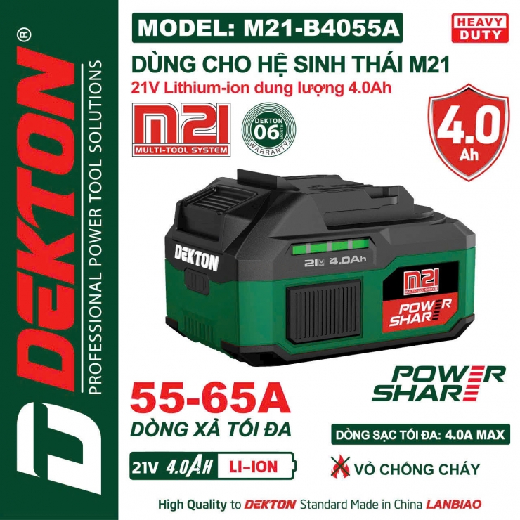 Pin 10cell 4.0Ah Dekton M21-B4055A 
