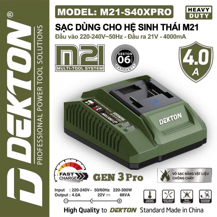 Sạc Nhanh 4Ah Dekton M21-S40XPRO