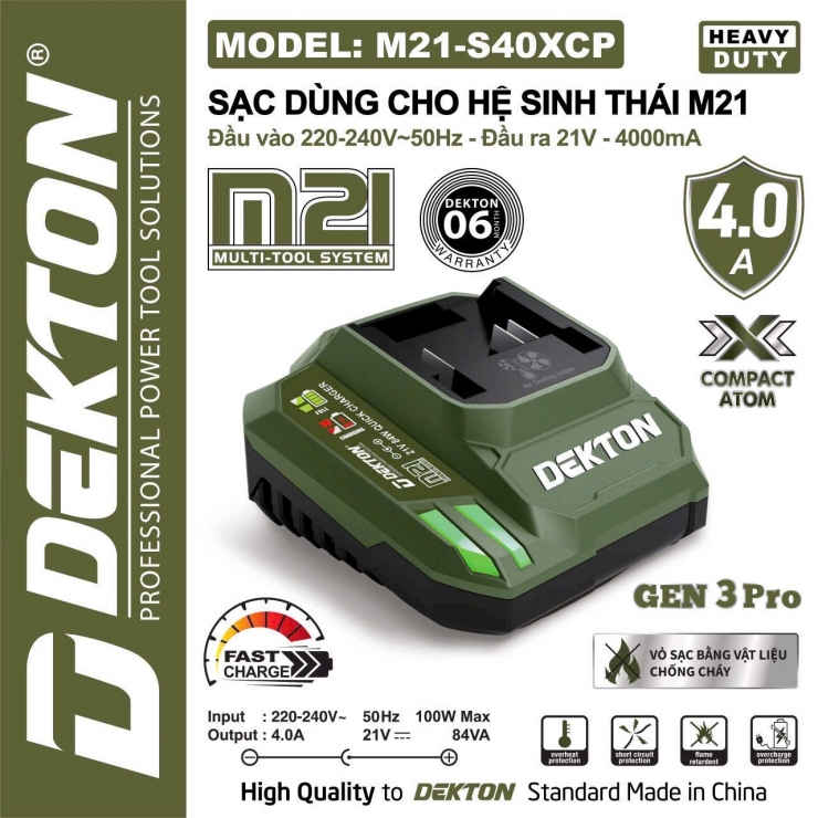 Đế sạc nhanh 4.0Ah Dekton M21-S40CP Gen 3 Compact Atom