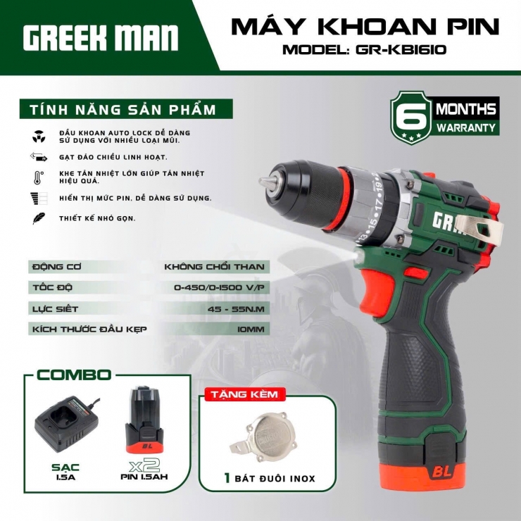 Combo khoan Pin 16V Greekman GR-KB1610 