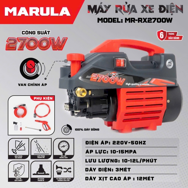 Máy rửa xe chỉnh áp 2700W Marula MR-RX2700W