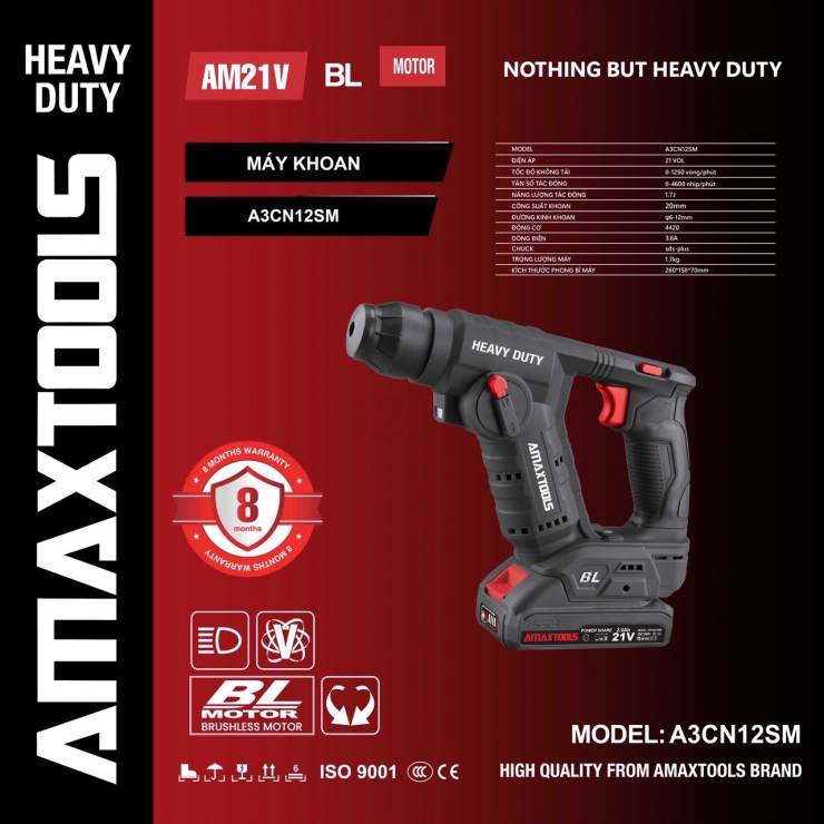 Khoan bê tông 2 chức năng Pin 21V Amatools A3CN12SM