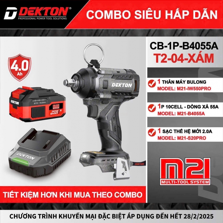 Combo máy siết bulong Pin 550Nm Dekton M21-IW550PRO Brushless