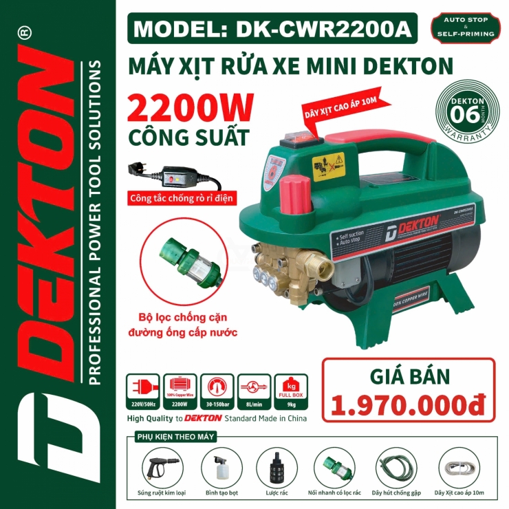 Máy rửa xe 2200W Dekton DK-CWR2200A chống giật