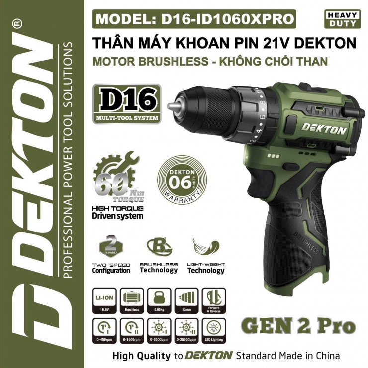 Máy khoan Pin 16V Dekton D16-ID1060XPRO Brushless