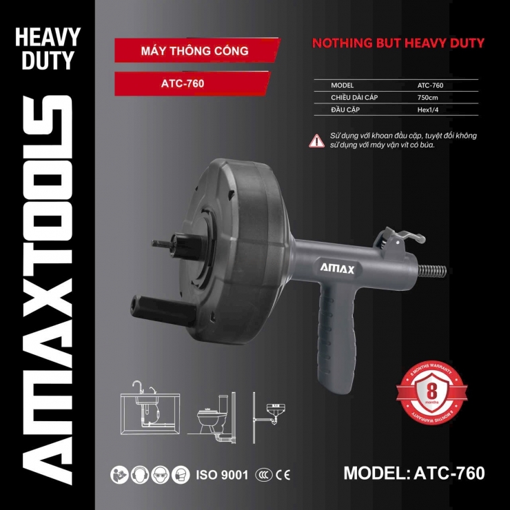Máy thông cống cầm tay Amaxtools ATC-760 