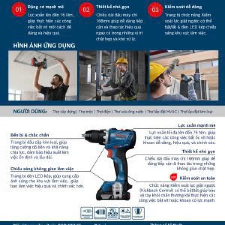 Máy khoan pin 18V Bosch GSR 18V-65 Professional ( chưa Pin & Sạc )