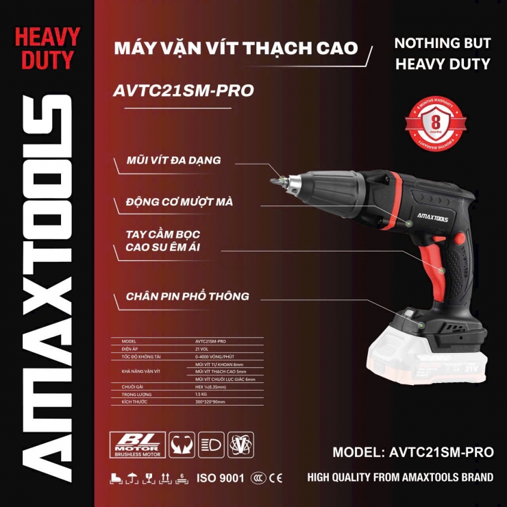 Máy bắn vít thạch cao Pin 21V Amaxtools AVTC21SM-PRO ( chưa Pin & Sạc )
