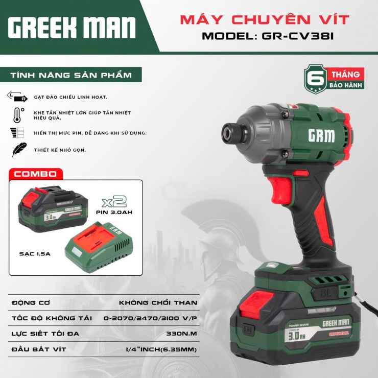 Máy bắn vít Pin 21V Greekman GR-CV381 Brushless