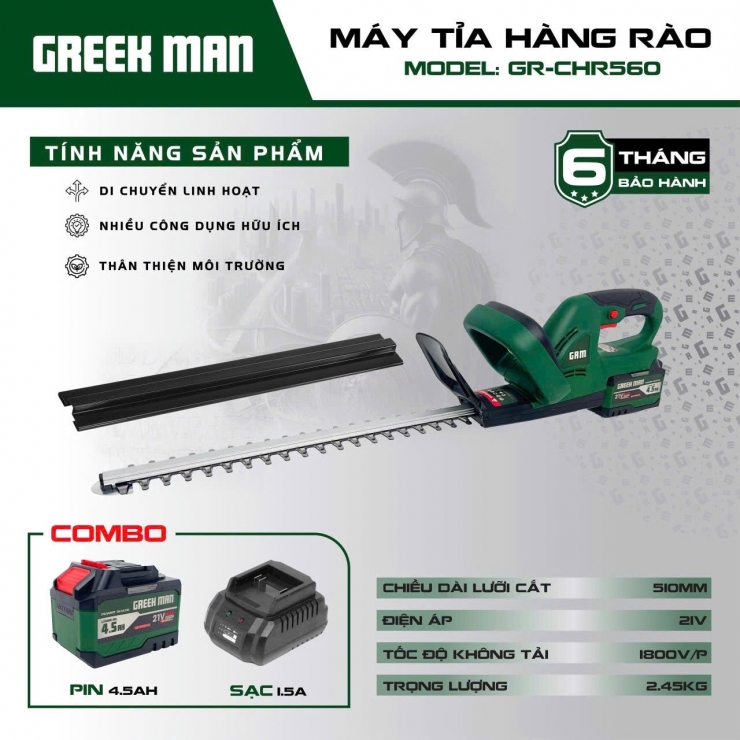 Máy cắt hàng rào Pin 21V Greekman GR-CHR560