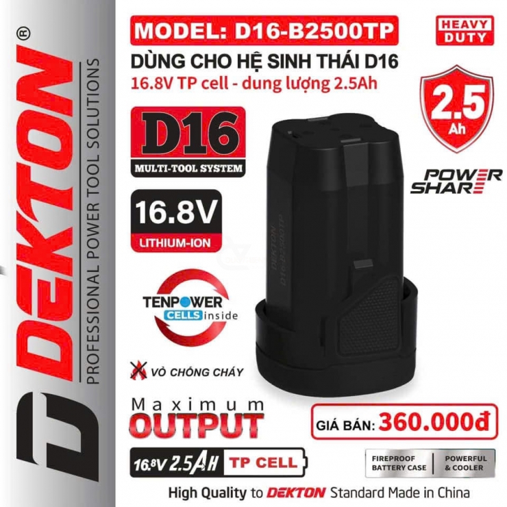 Pin 16V 4.0Ah Dekton D16-B4060PRO gen 3