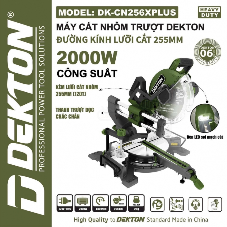 Máy cắt nhôm 2 ti trượt Dekton DK-CN256XPLUS kèm lưỡi 255mm
