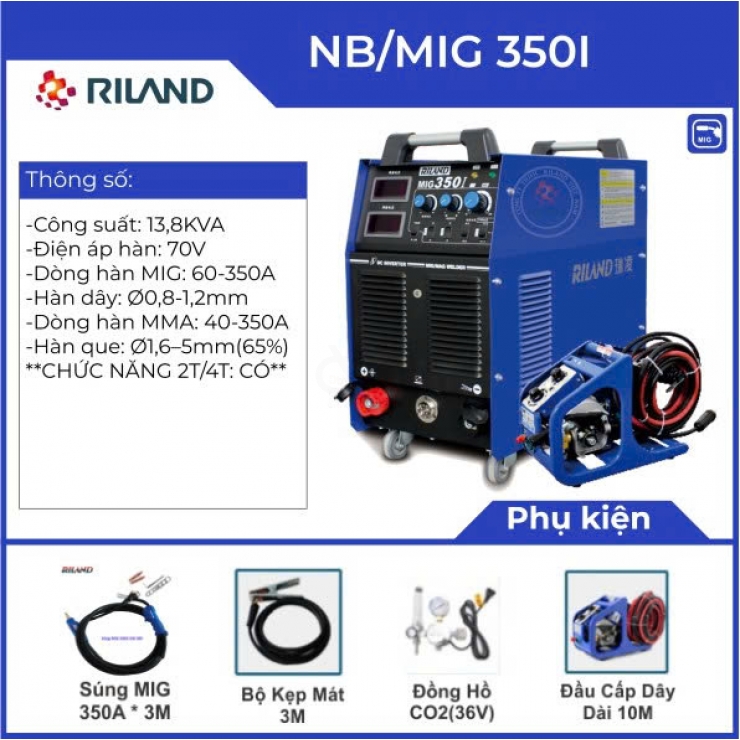 Máy hàn MIG 350A công nghiệp Riland NB 350I Professional