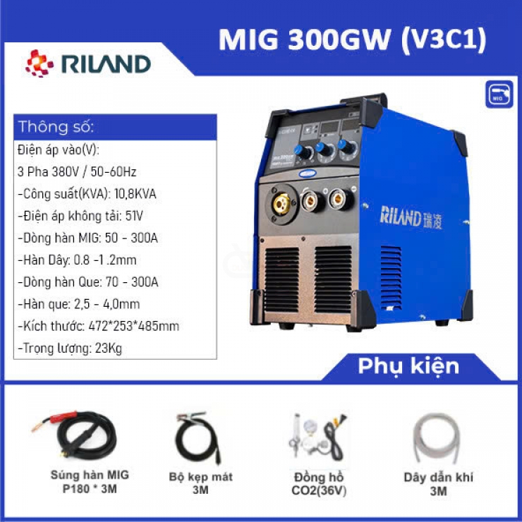 Máy hàn Mig 300A Riland MIG 300GW Professional