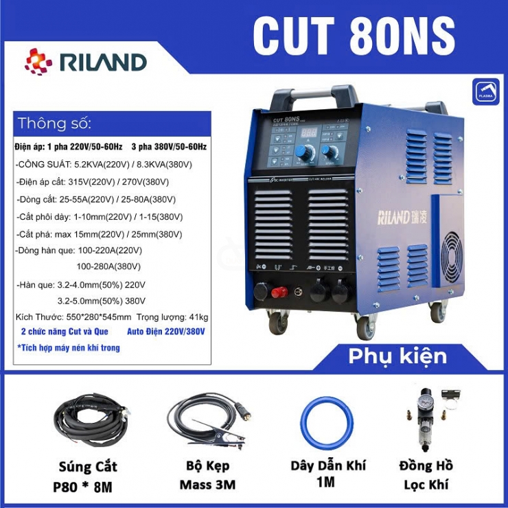 Máy cắt Plasma 2 chức năng Riland CUT 80NS Cắt Plasma & Hàn Que
