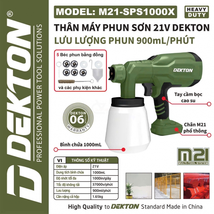 Phun sơn cầm tay Pin 21V Dekton M21-SPS1000X ( chưa Pin & Sạc )