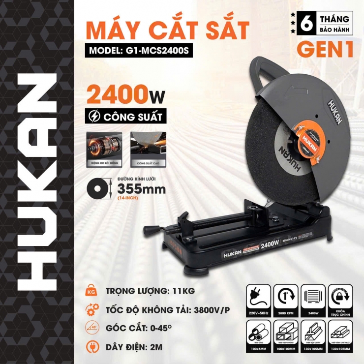 Máy cắt sắt 2400W Hukan HK-G1-MCS2400S 
